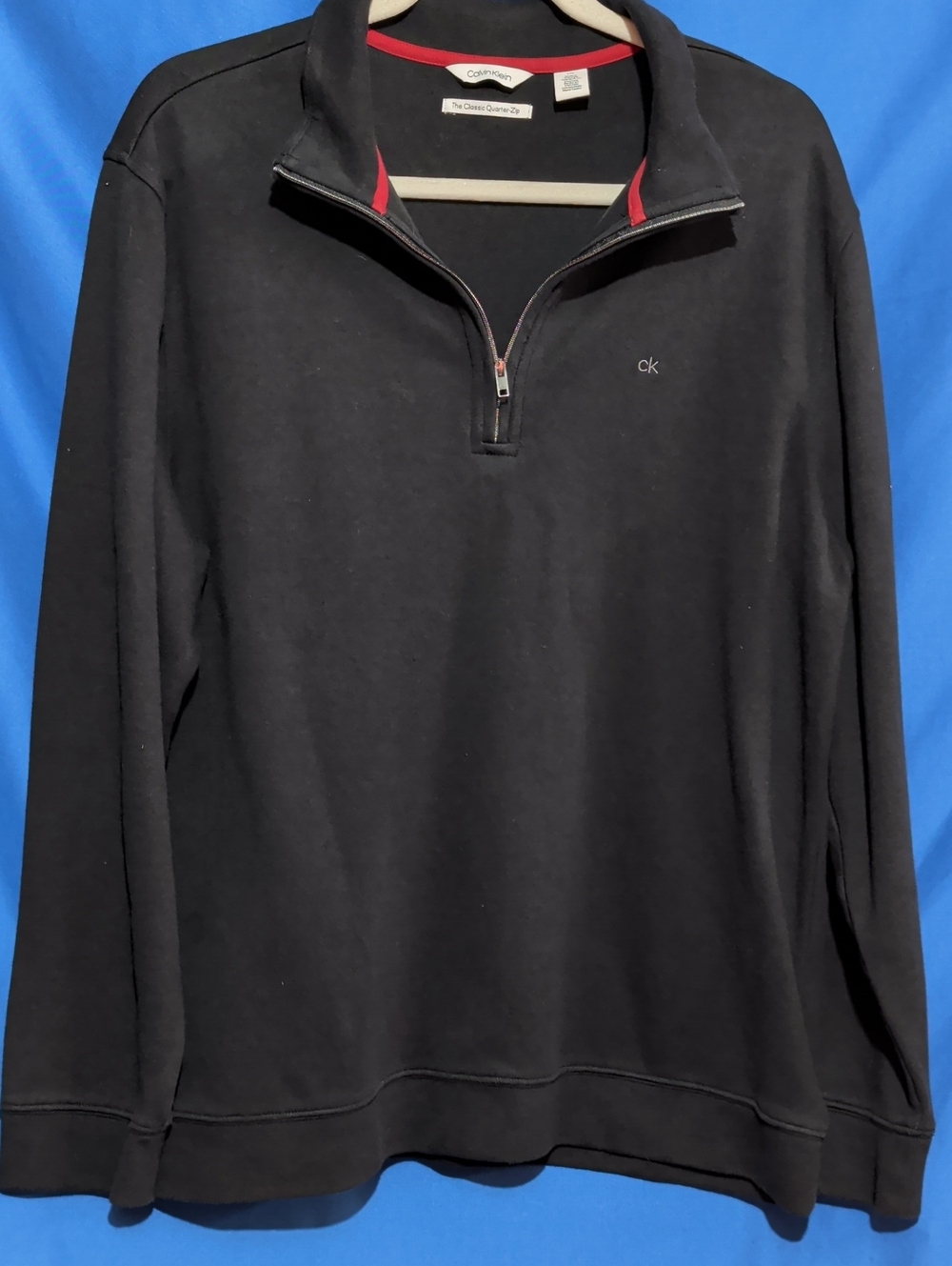 Calvin Klein Large Black Men’s Half-Zip Pullover with Red Trim